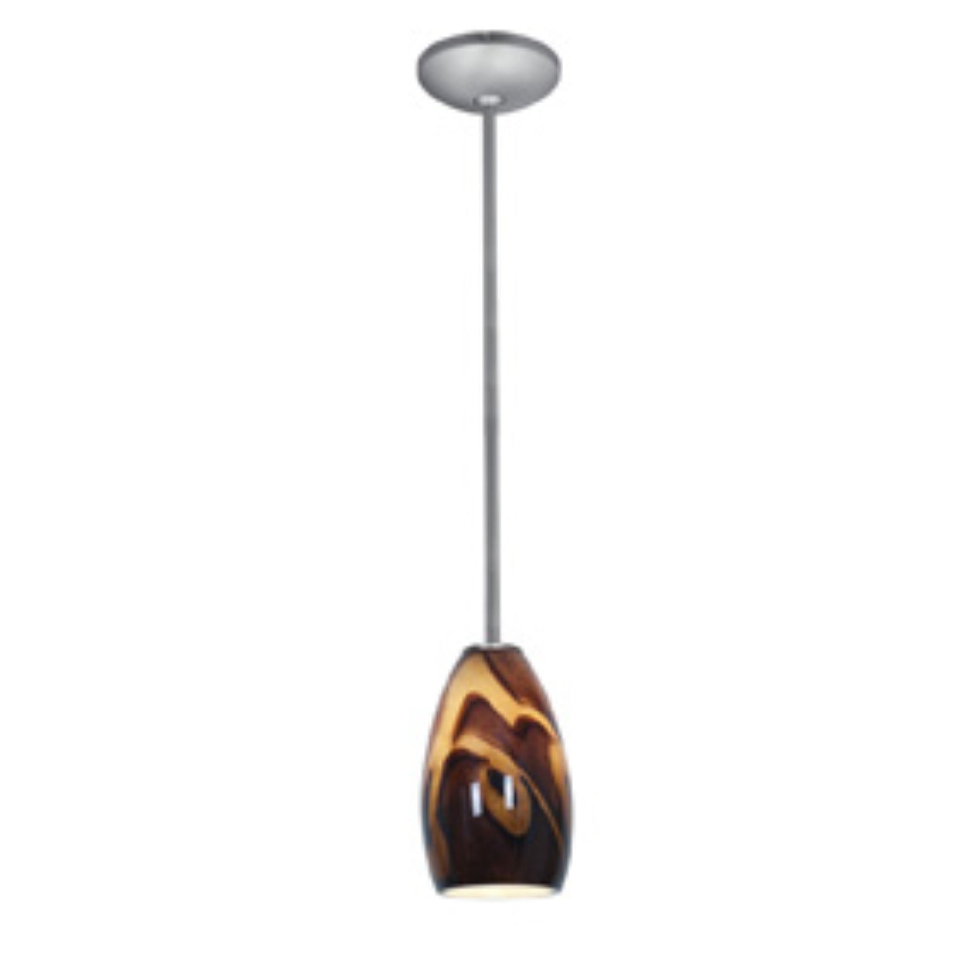 Champagne 9" Pendant, Brushed Steel Finish, Inca Diffuser, Rod - Bees Lighting
