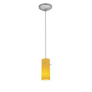 Cylinder 10" Pendant, Brushed Steel Finish, Amber Diffuser, Cord