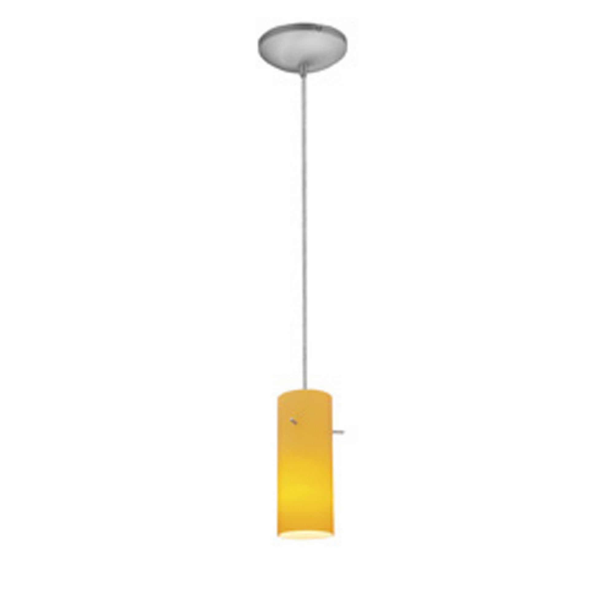 Cylinder 10" Pendant, Brushed Steel Finish, Amber Diffuser, Cord