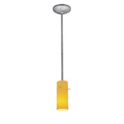 Cylinder 10" Pendant, Brushed Steel Finish, Amber Diffuser, Rod - Bees Lighting