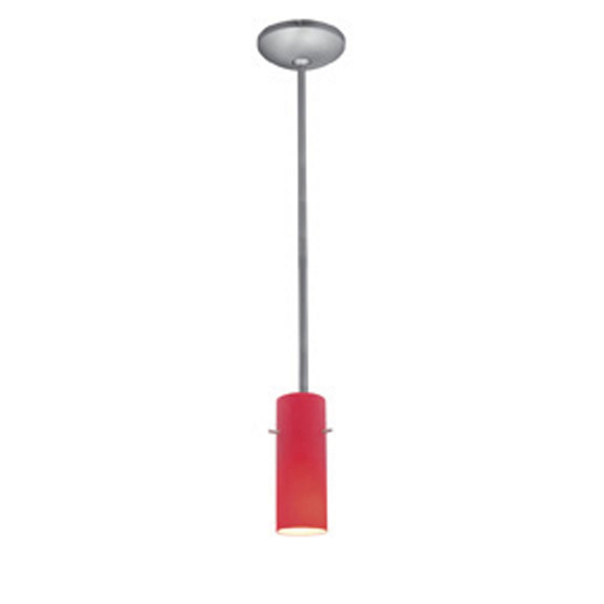 Cylinder 10" Pendant, Brushed Steel Finish, Red Diffuser, Rod - Bees Lighting