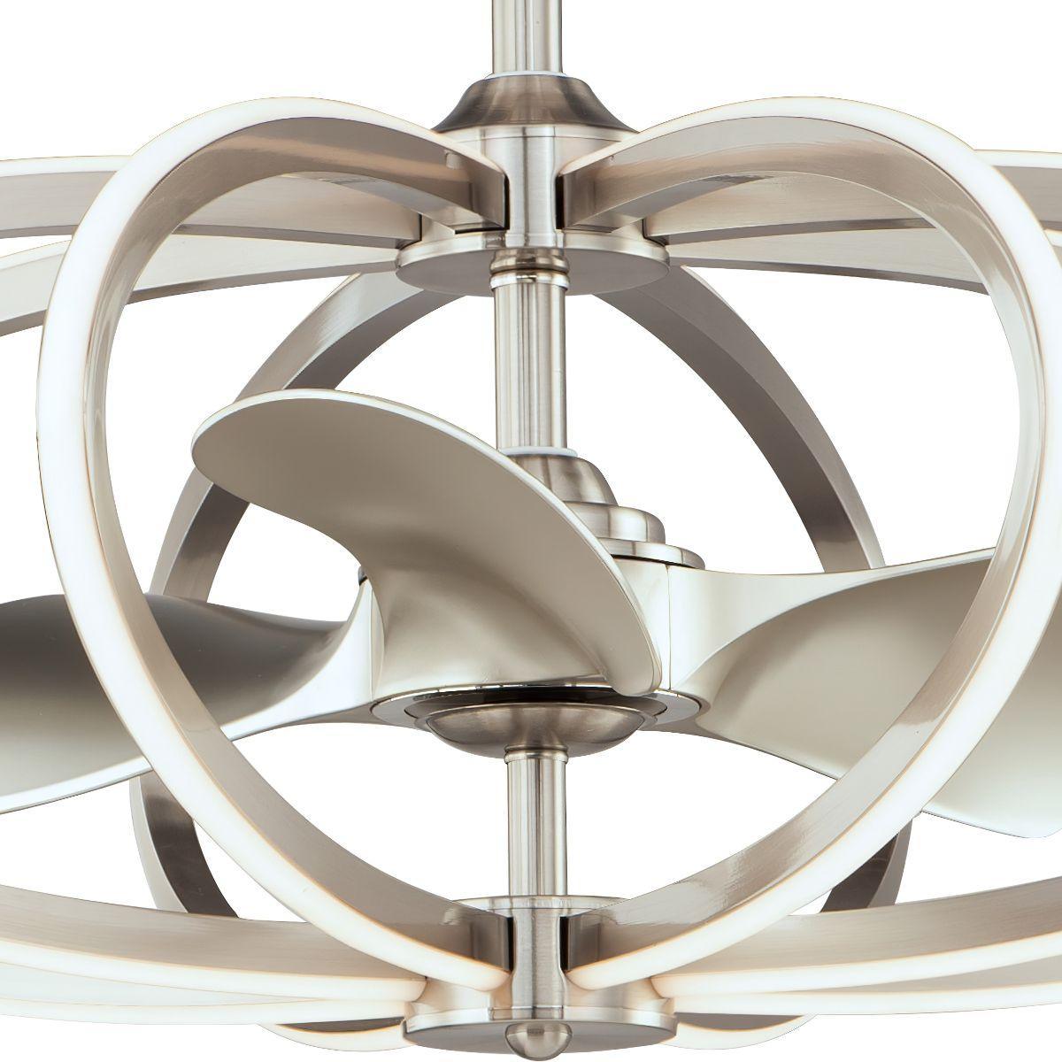 Solstice 34 Inch Outdoor Satin Nickel Smart Chandelier Ceiling Fan With CCT LED And Remote