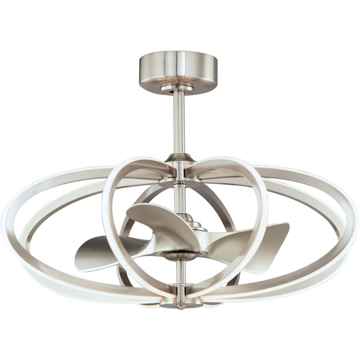 Solstice 34 Inch Outdoor Satin Nickel Smart Chandelier Ceiling Fan With CCT LED And Remote