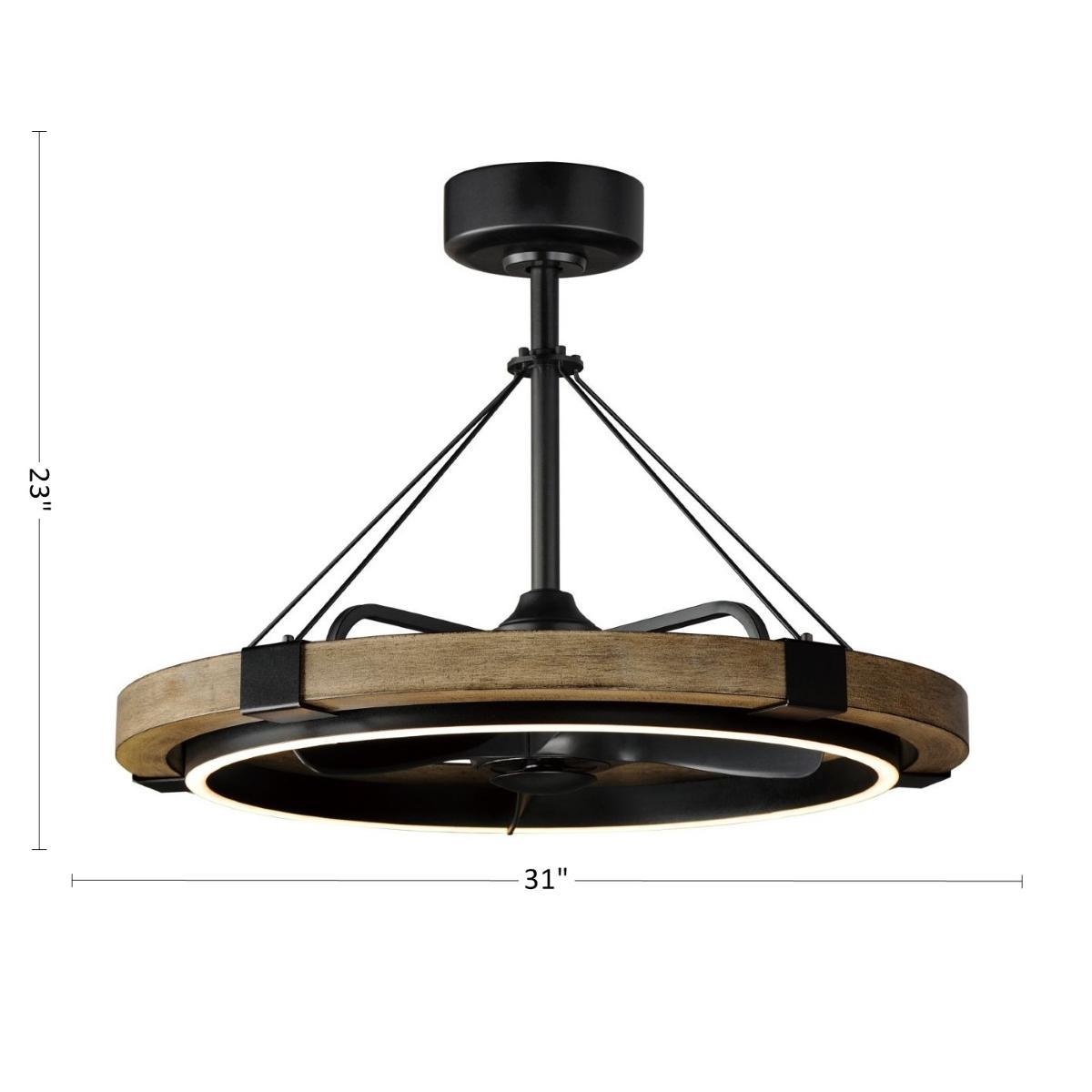 Timber 31 Inch DC Outdoor Driftwood/Black Smart Chandelier Ceiling Fan With CCT LED And Remote