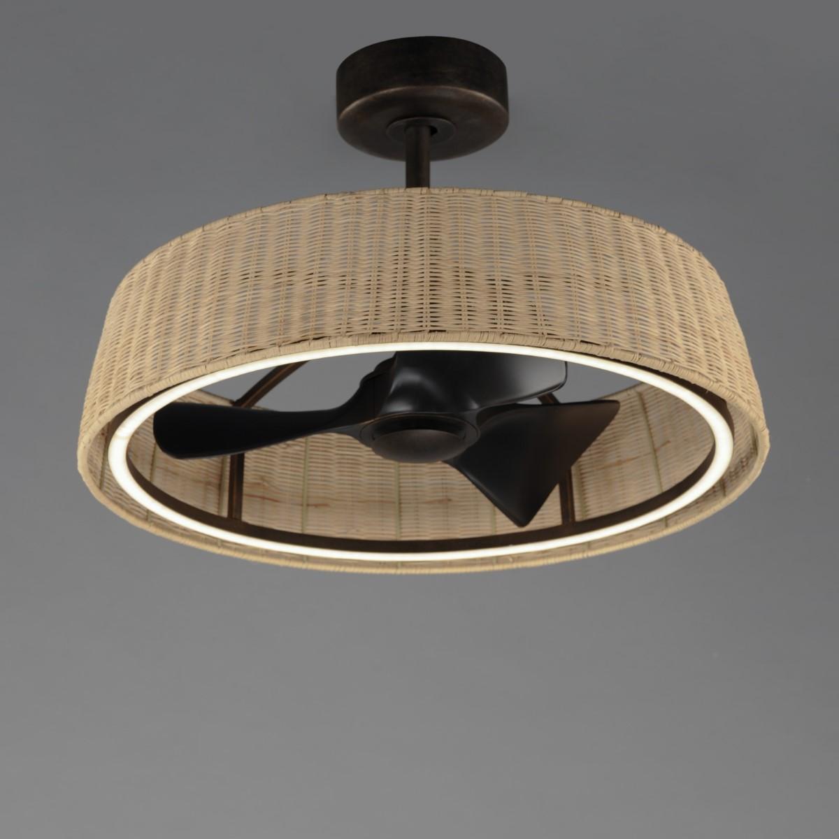 Tulum 29" Wifi-Enabled LED Fandelight Dark Bronze with Natural Rattan Finish - Bees Lighting