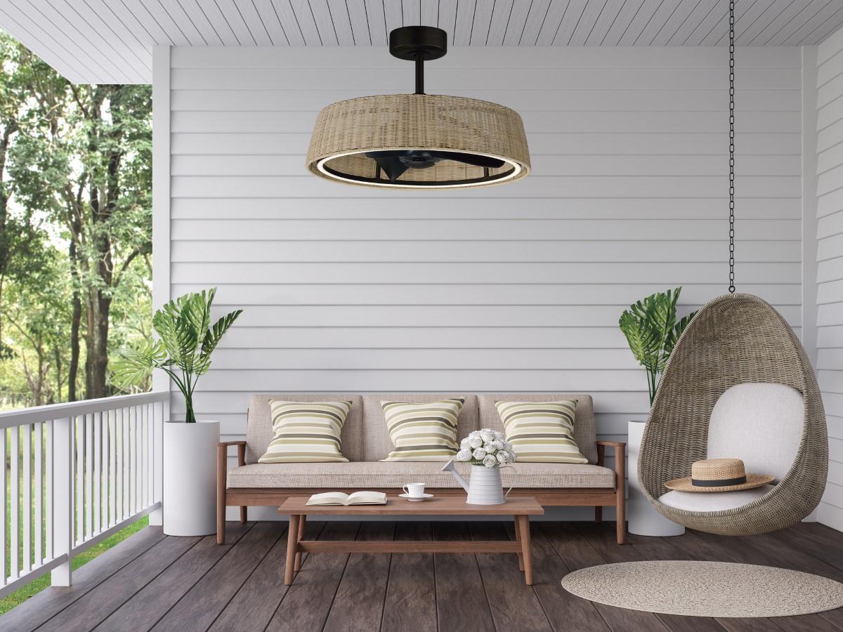 Tulum 29" Wifi-Enabled LED Fandelight Dark Bronze with Natural Rattan Finish - Bees Lighting