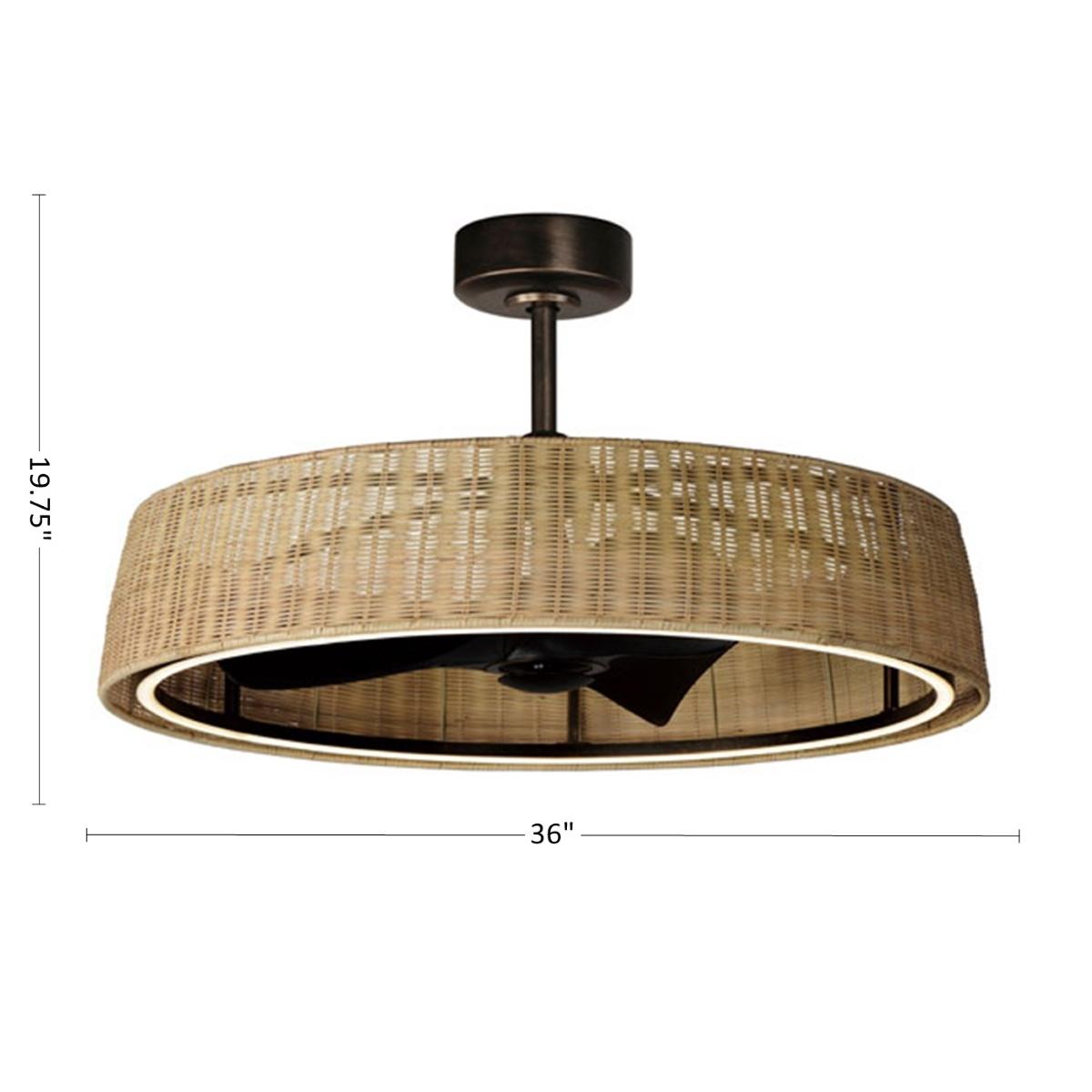 Tulum 36" Wifi-Enabled LED Fandelight Dark Bronze with Natural Rattan Finish - Bees Lighting