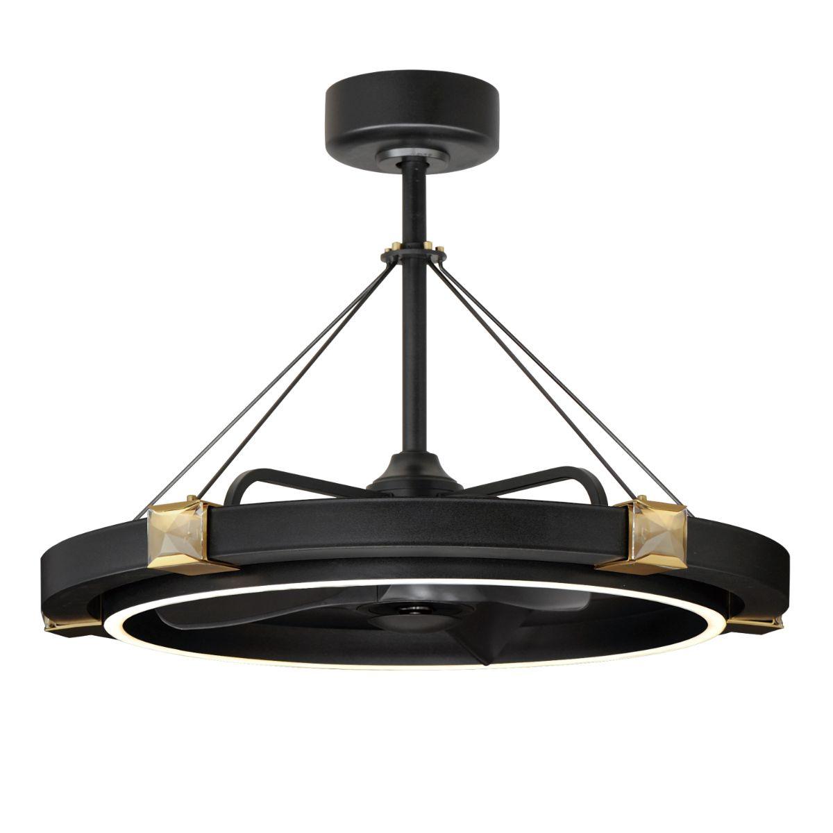 Jewel 33 Inch Modern Black/Gold Chandelier Outdoor Smart Ceiling Fan With CCT LED And Remote - Bees Lighting