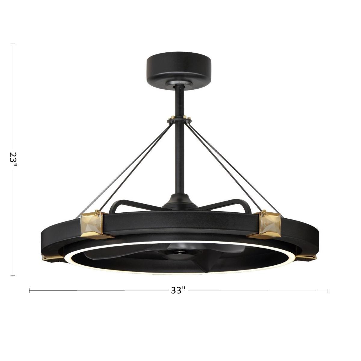 Jewel 33 Inch Modern Black/Gold Chandelier Outdoor Smart Ceiling Fan With CCT LED And Remote