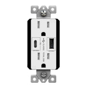 15 Amp Duplex Outlet with USB-A/C Outlet Tamper-Resistant, 30 W Power Delivery, White - Bees Lighting