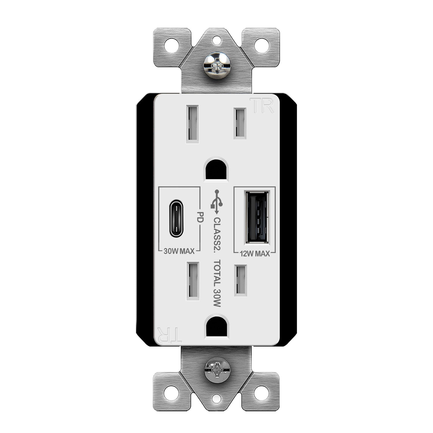15 Amp Duplex Outlet with USB-A/C Outlet Tamper-Resistant, 30 W Power Delivery, White - Bees Lighting