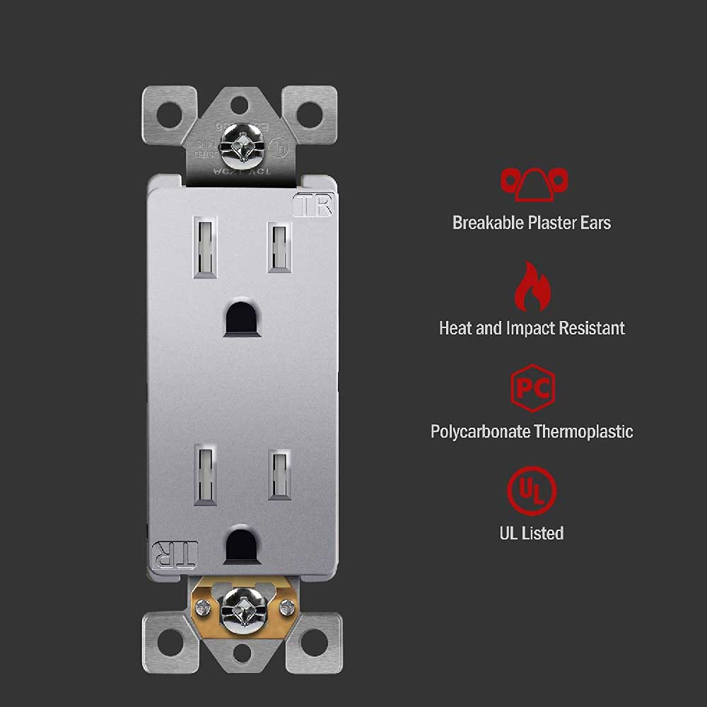 15 Amp Tamper-Resistant Duplex Outlet, Black - Bees Lighting