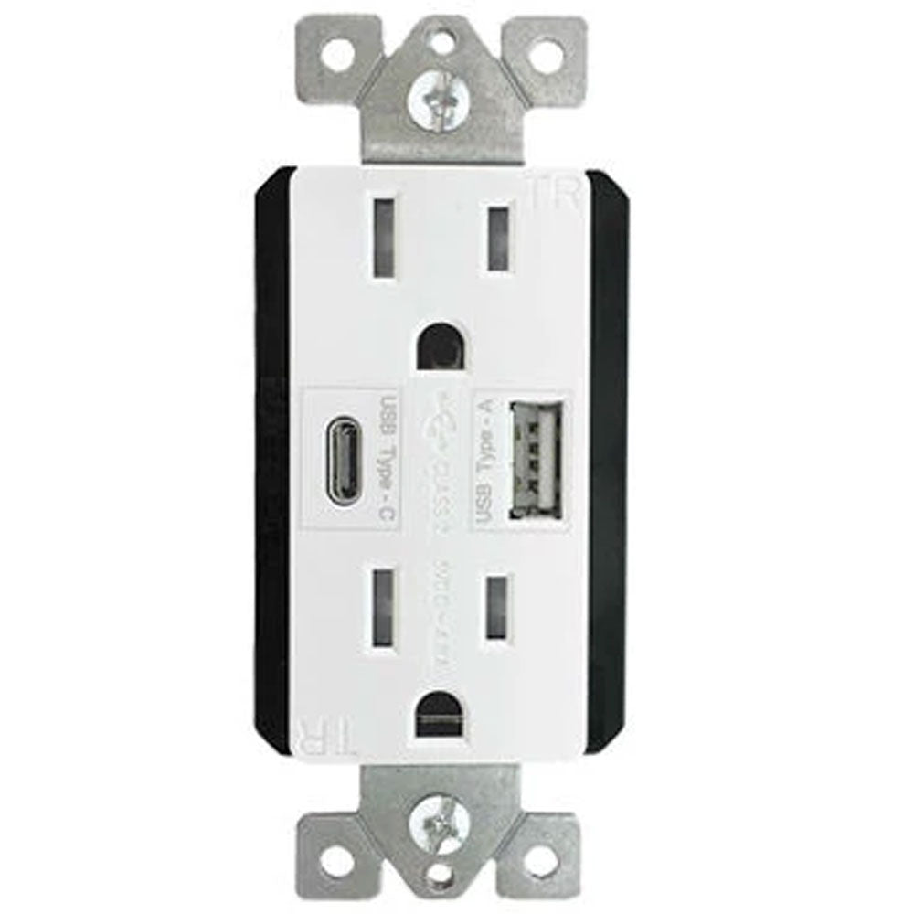 15 Amp Duplex Outlet with 5.8A USB-A/C Outlet Tamper-Resistant Black/Light Almond/White