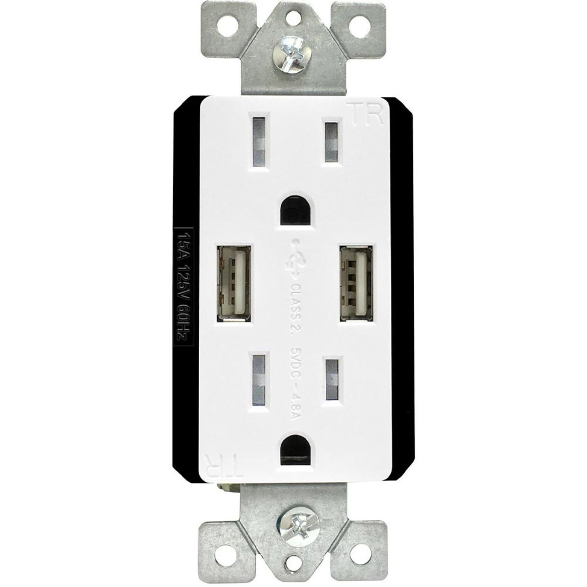 4.8A Ultra Hi-Speed USB 15A 120-Volt Tamper Resistant Receptacle w/Interchangeable Cover - Bees Lighting