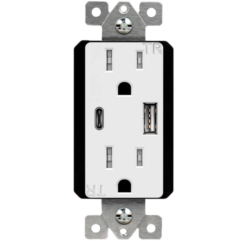 3.6 Amp Dual USB Type-C/Type-A 15 Amp Tamper-Resistant Duplex Receptacle White - Bees Lighting