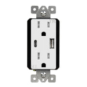 15 Amp Tamper-Resistant Duplex Receptacle with 3.6A USB-C/A Outlet, White - Bees Lighting