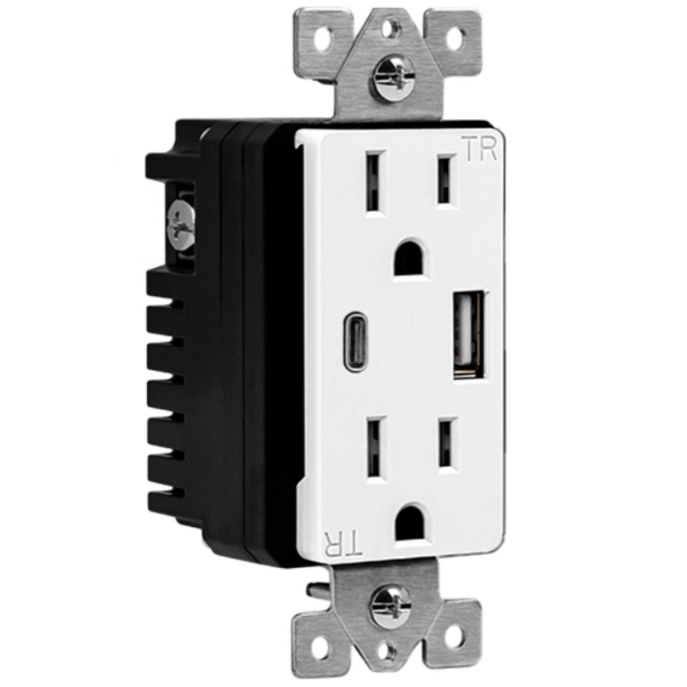 3.6 Amp Dual USB Type-C/Type-A 15 Amp Tamper-Resistant Duplex Receptacle White - Bees Lighting
