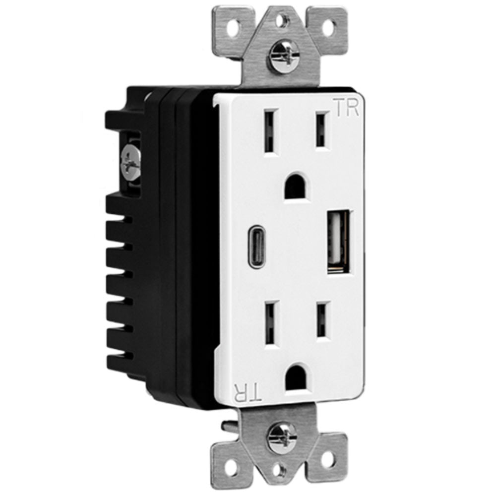 15 Amp Tamper-Resistant Duplex Receptacle with 3.6A USB-C/A Outlet, White - Bees Lighting
