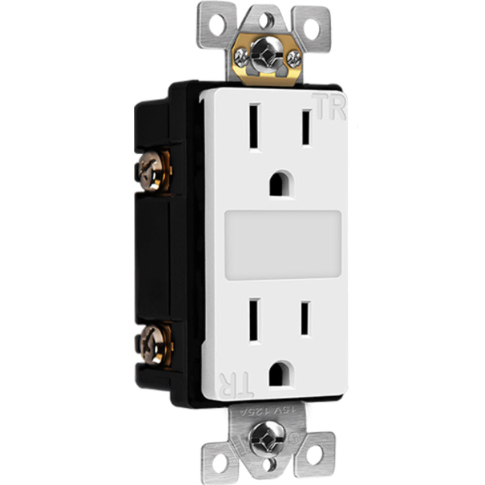 15 Amp Duplex Tamper-Resistant Receptacle with Night Light, White - Bees Lighting