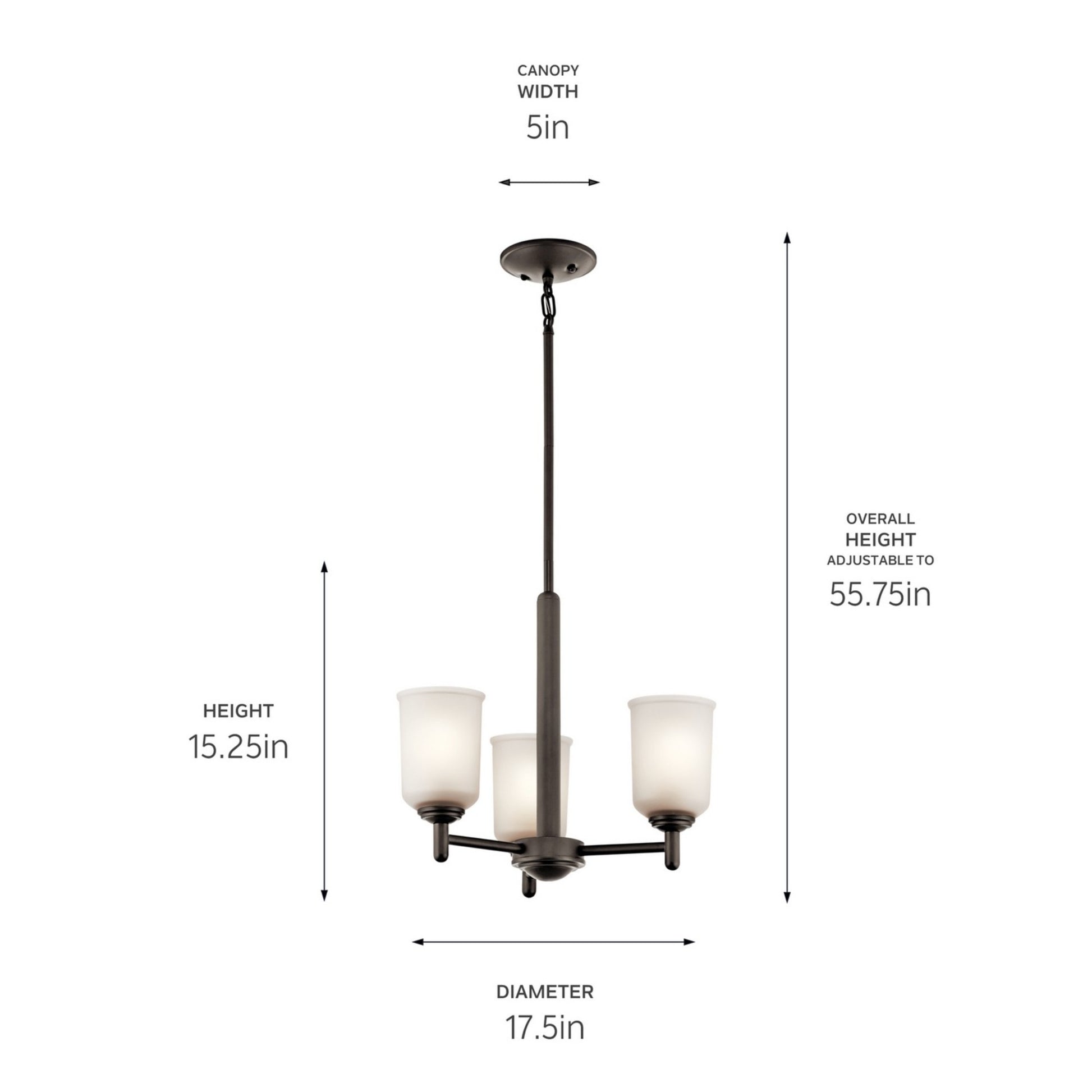Shailene 18" 3-Light Mini Chandelier, Olde Bronze Finish, Etched Glass - Bees Lighting