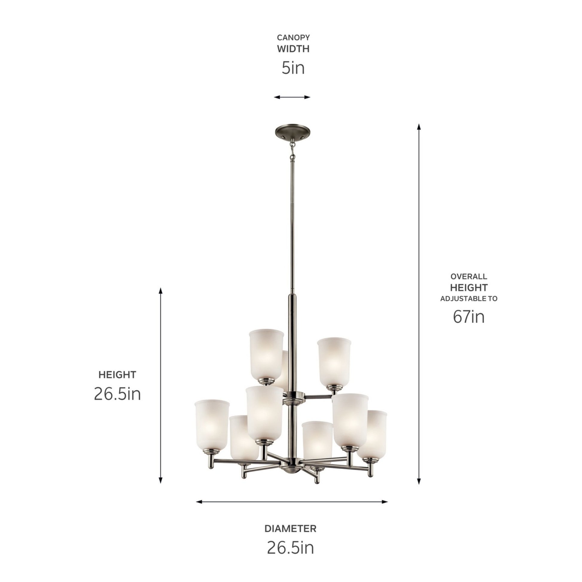 Shailene 27" 9-Light Chandelier, Brushed Nickel Finish, Etched Glass - Bees Lighting