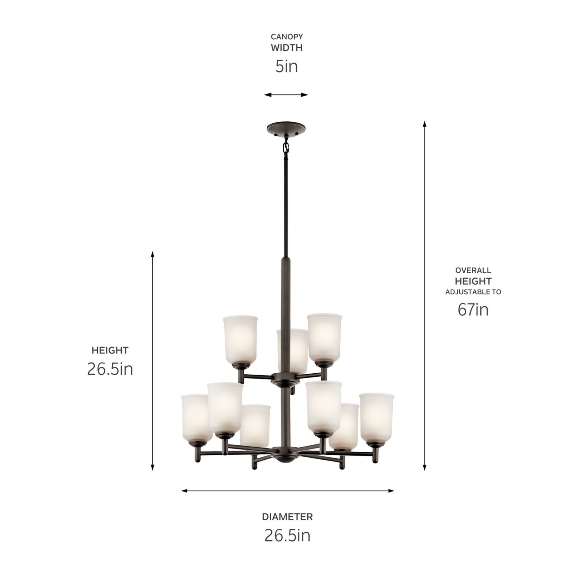 Shailene 27" 9-Light Chandelier, Olde Bronze Finish, Etched Glass - Bees Lighting