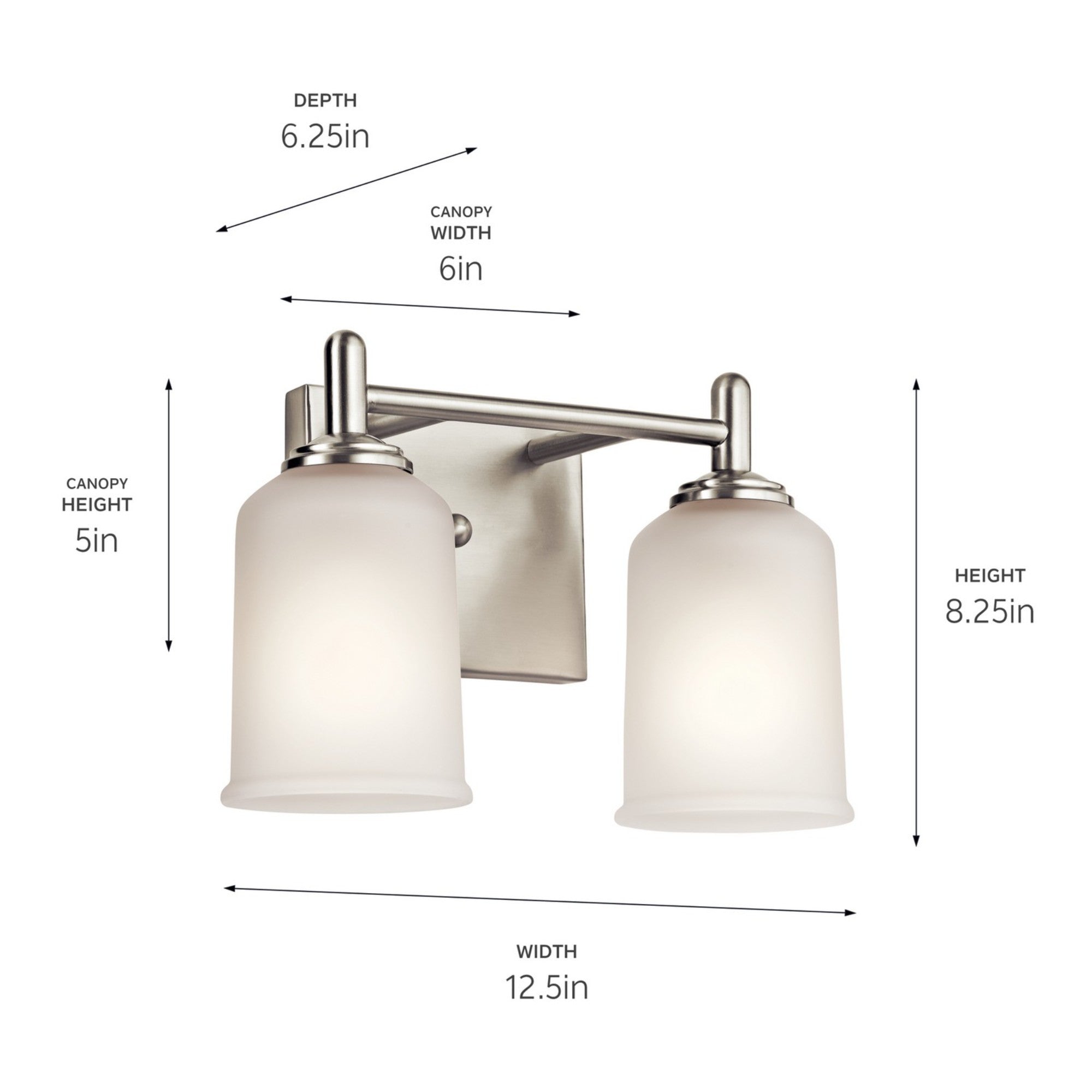 Shailene 13" 2-Light Bath Vanity Light, Brushed Nickel Finish, Etched Glass - Bees Lighting