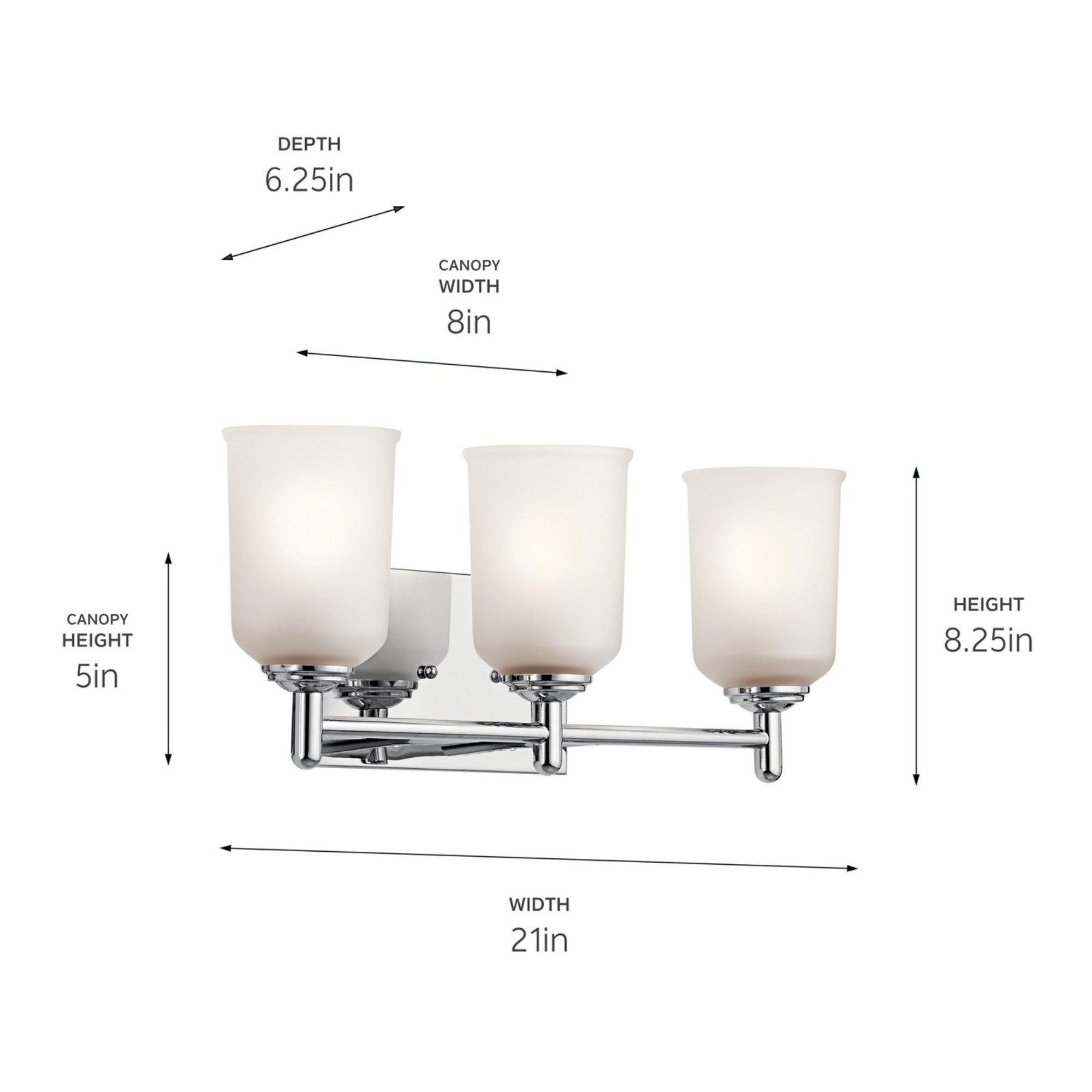 Shailene 21" 3-Light Bath Vanity Light, Chrome Finish, Etched Glass - Bees Lighting