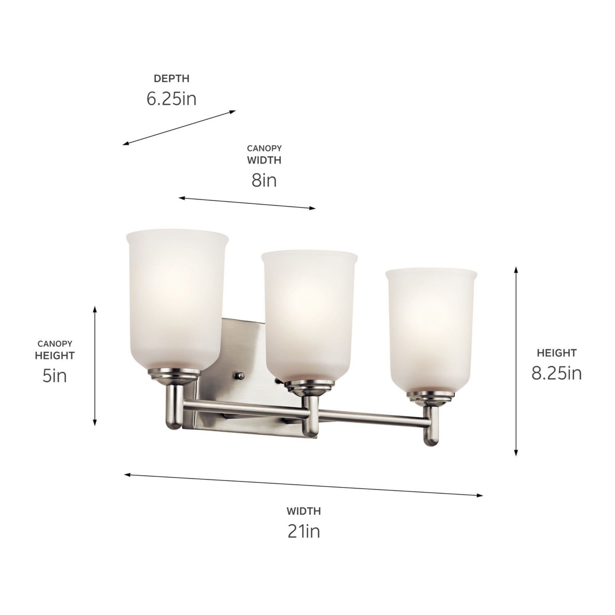 Shailene 21" 3-Light Bath Vanity Light, Brushed Nickel Finish, Etched Glass - Bees Lighting