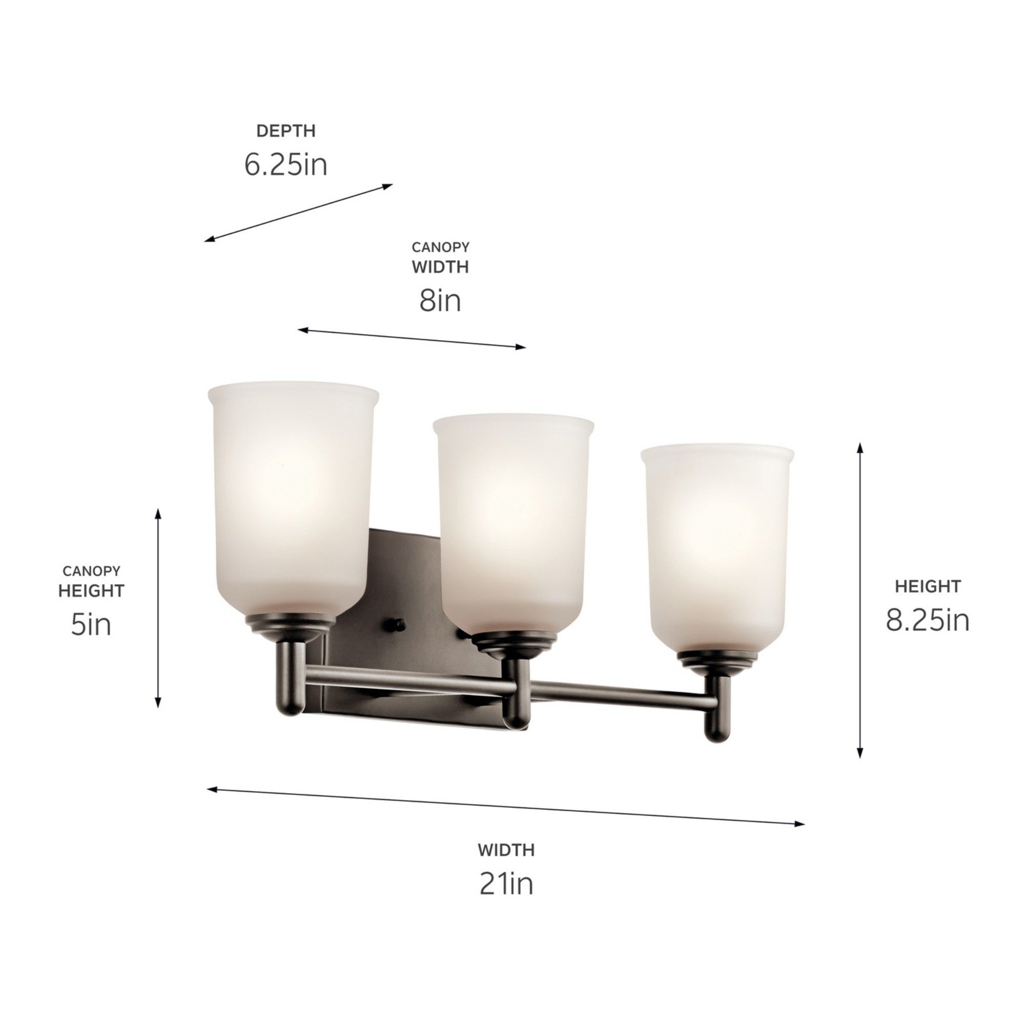 Shailene 21" 3-Light Bath Vanity Light, Olde Bronze Finish, Etched Glass - Bees Lighting