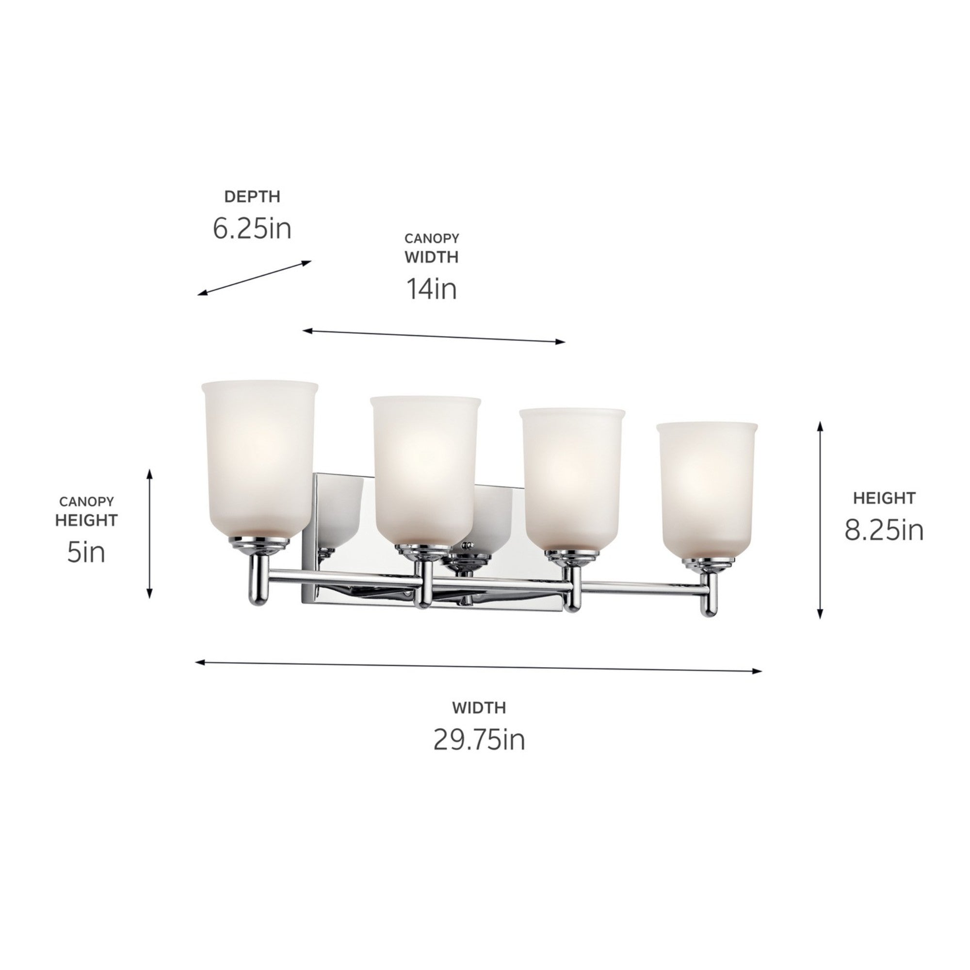Shailene 30" 4-Light Bath Vanity Light, Chrome Finish, Etched Glass - Bees Lighting