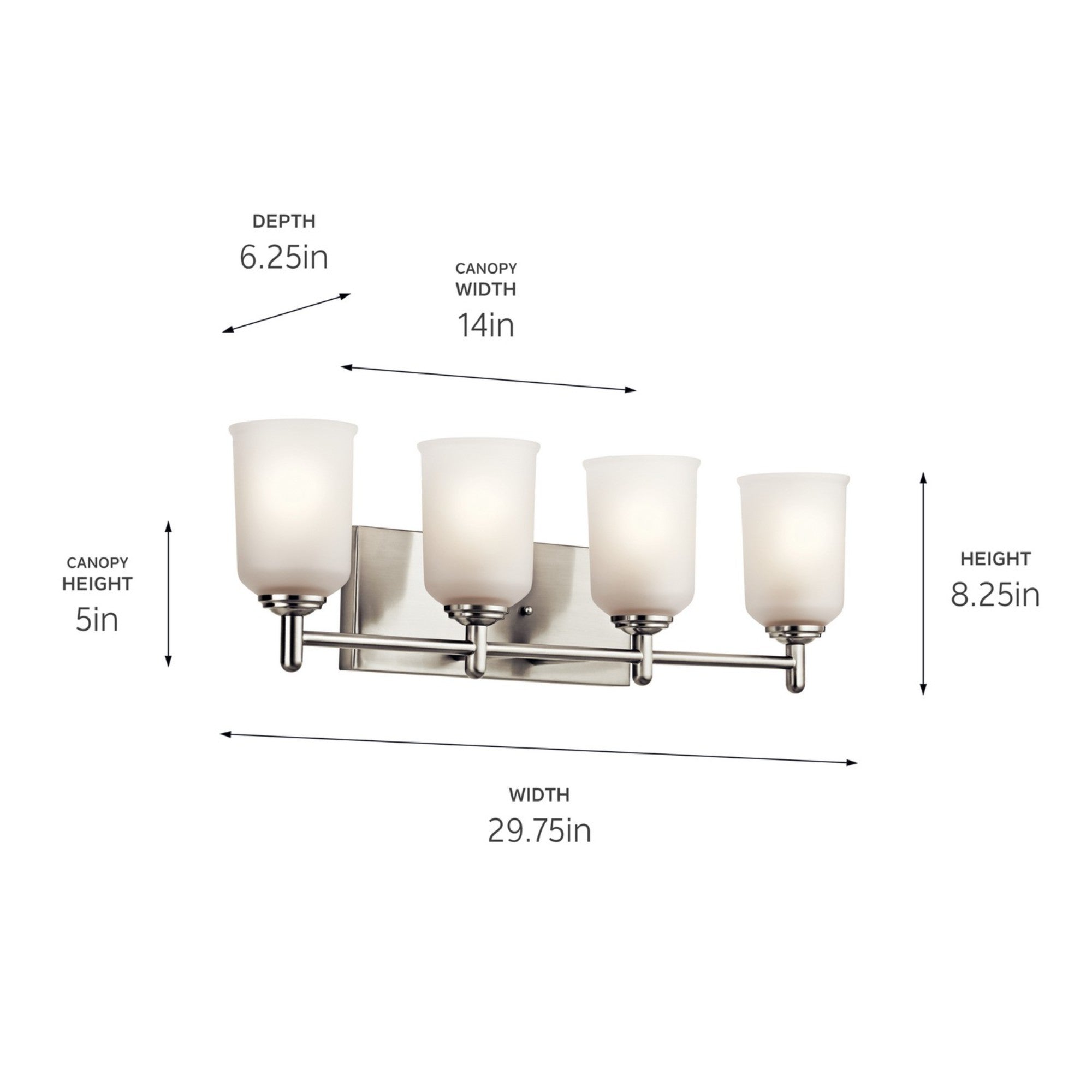 Shailene 30" 4-Light Bath Vanity Light, Brushed Nickel Finish, Etched Glass - Bees Lighting