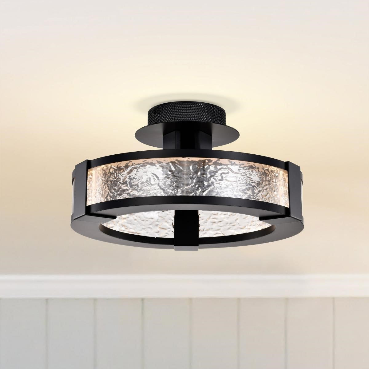 Darrow 14" LED Semi-Flush Mount Light, Matte Black Finish - Bees Lighting