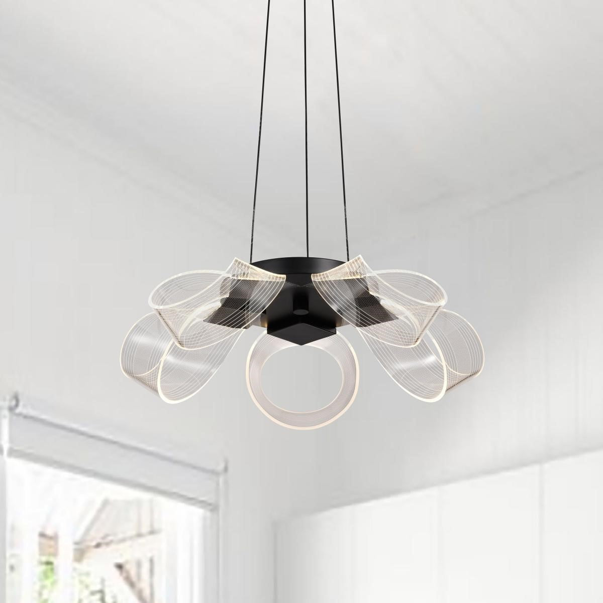 Barnett 21" 6 Lights LED Chandelier, Matte Black Finish - Bees Lighting