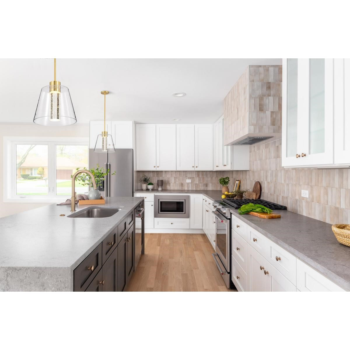 Aura 12" LED Pendant, Brushed Brass Finish - Bees Lighting