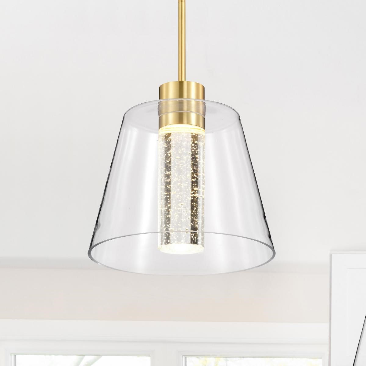 Aura 12" LED Pendant, Brushed Brass Finish - Bees Lighting