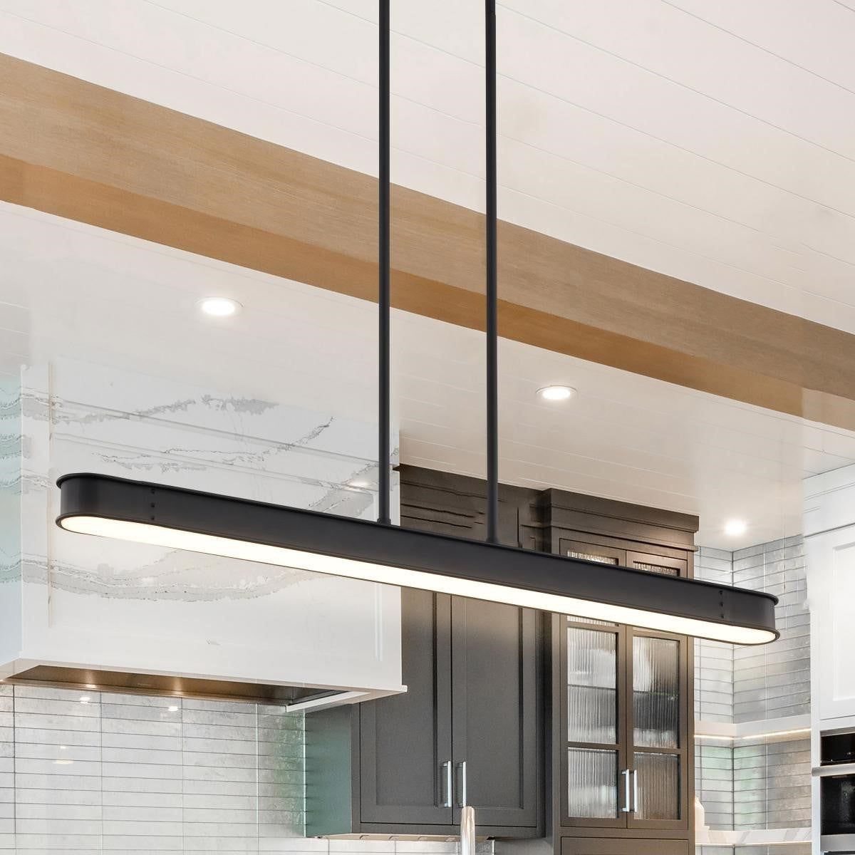 Longford 36" LED Kitchen Island Pendant, Textured Black Finish - Bees Lighting
