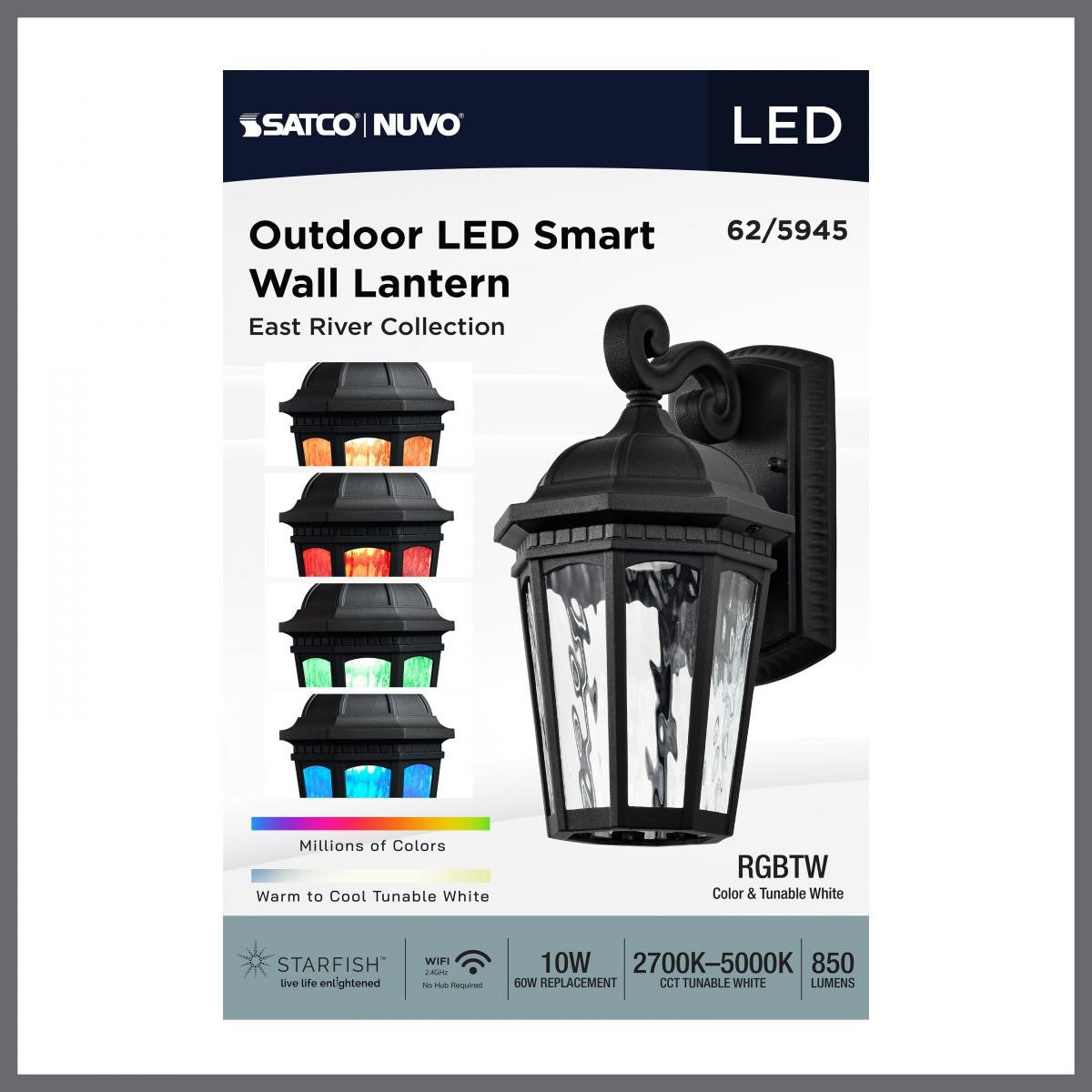 East River Starfish 12" Smart LED Outdoor Wall Light, RGBTW, Matte Black Finish - Bees Lighting