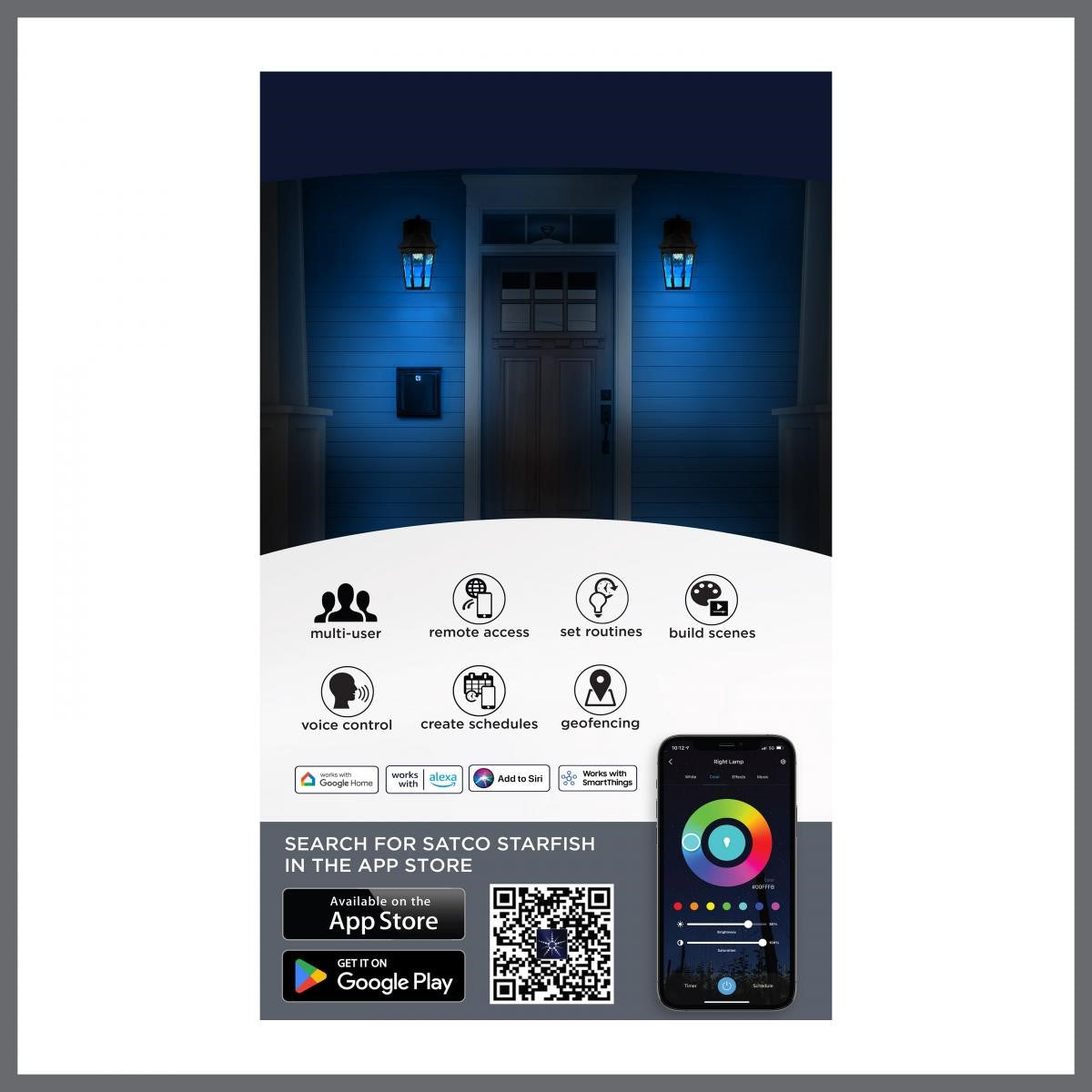 East River Starfish 12" Smart LED Outdoor Wall Light, RGBTW, Matte Black Finish - Bees Lighting