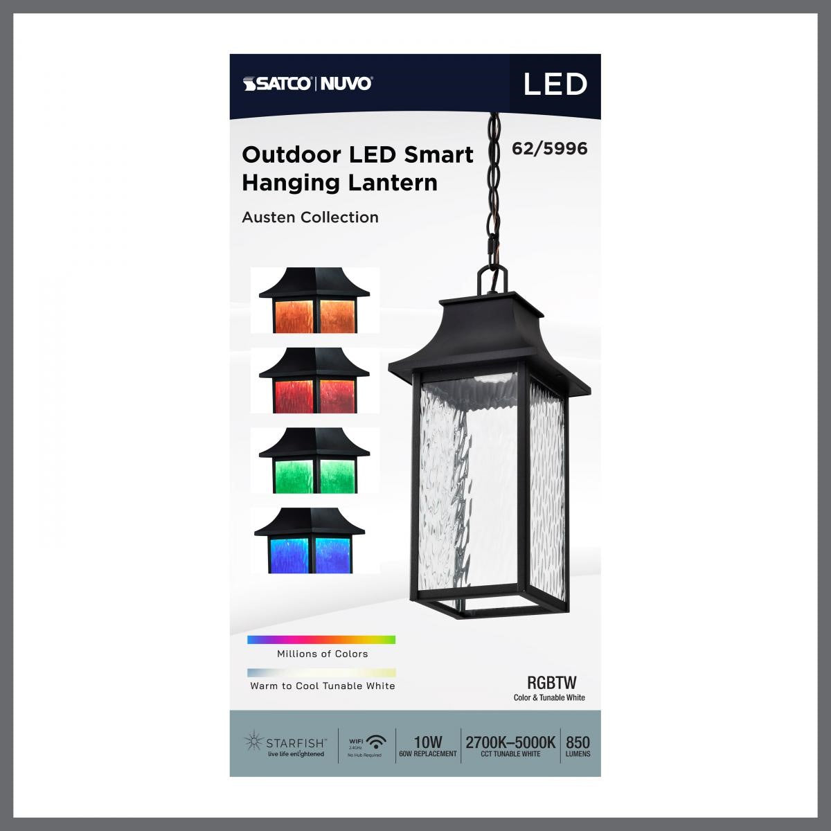 Austen Starfish 17" Smart LED Outdoor Hanging Light, RGBTW, Matte Black Finish - Bees Lighting