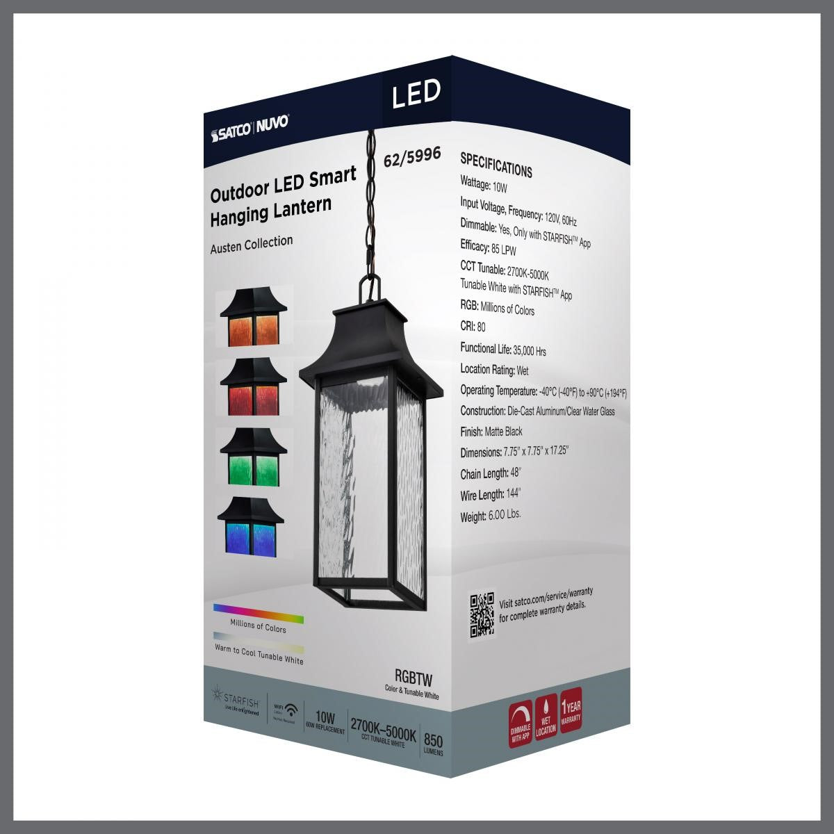 Austen 17" Smart LED Outdoor Hanging Light, RGBTW, Matte Black Finish - Bees Lighting