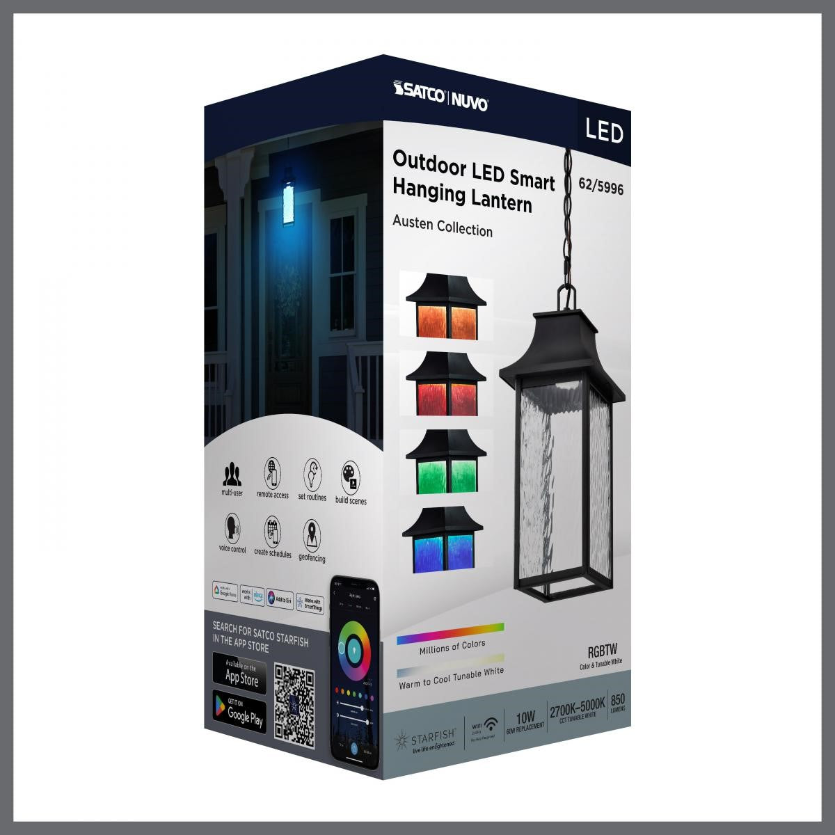 Austen Starfish 17" Smart LED Outdoor Hanging Light, RGBTW, Matte Black Finish - Bees Lighting