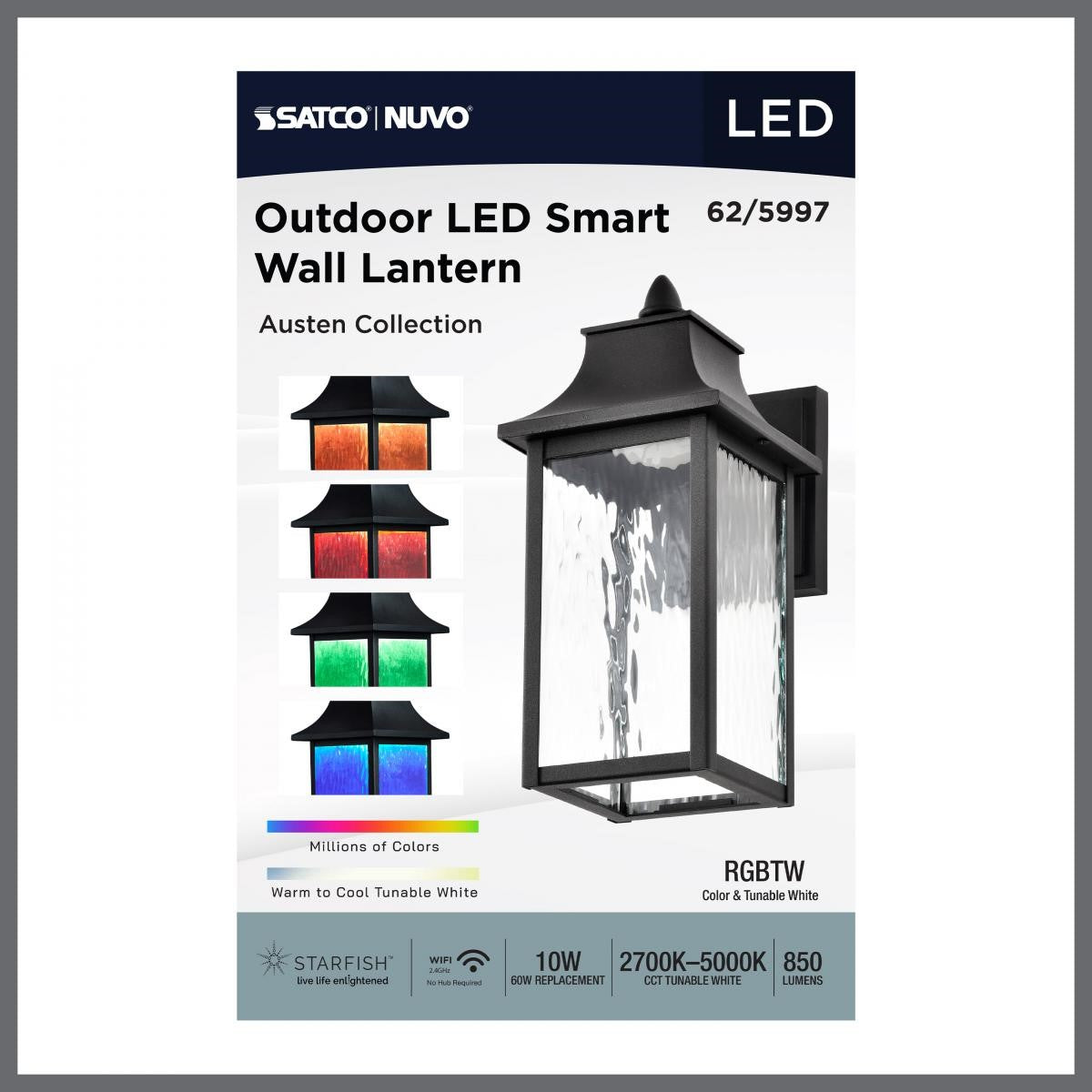 Austen Starfish 13" Smart LED Outdoor Wall Light, RGBTW, Matte Black Finish - Bees Lighting