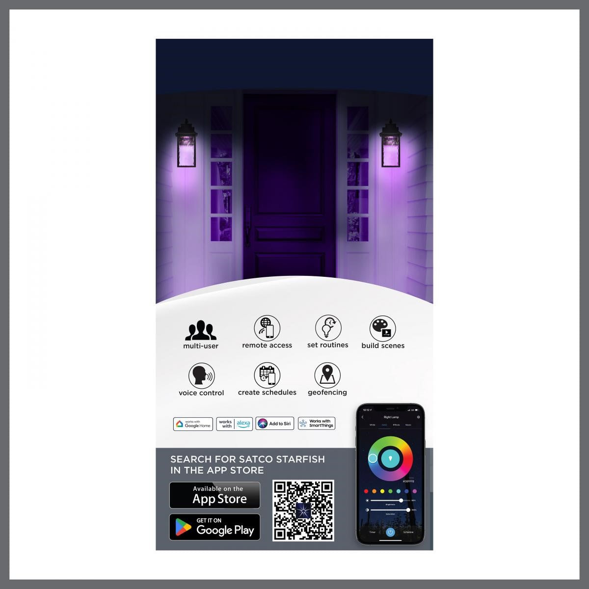 Austen Starfish 13" Smart LED Outdoor Wall Light, RGBTW, Matte Black Finish - Bees Lighting