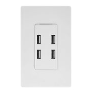 4.8 Amp Ultra High Speed 4-Port USB Wall Outlet, White - Bees Lighting