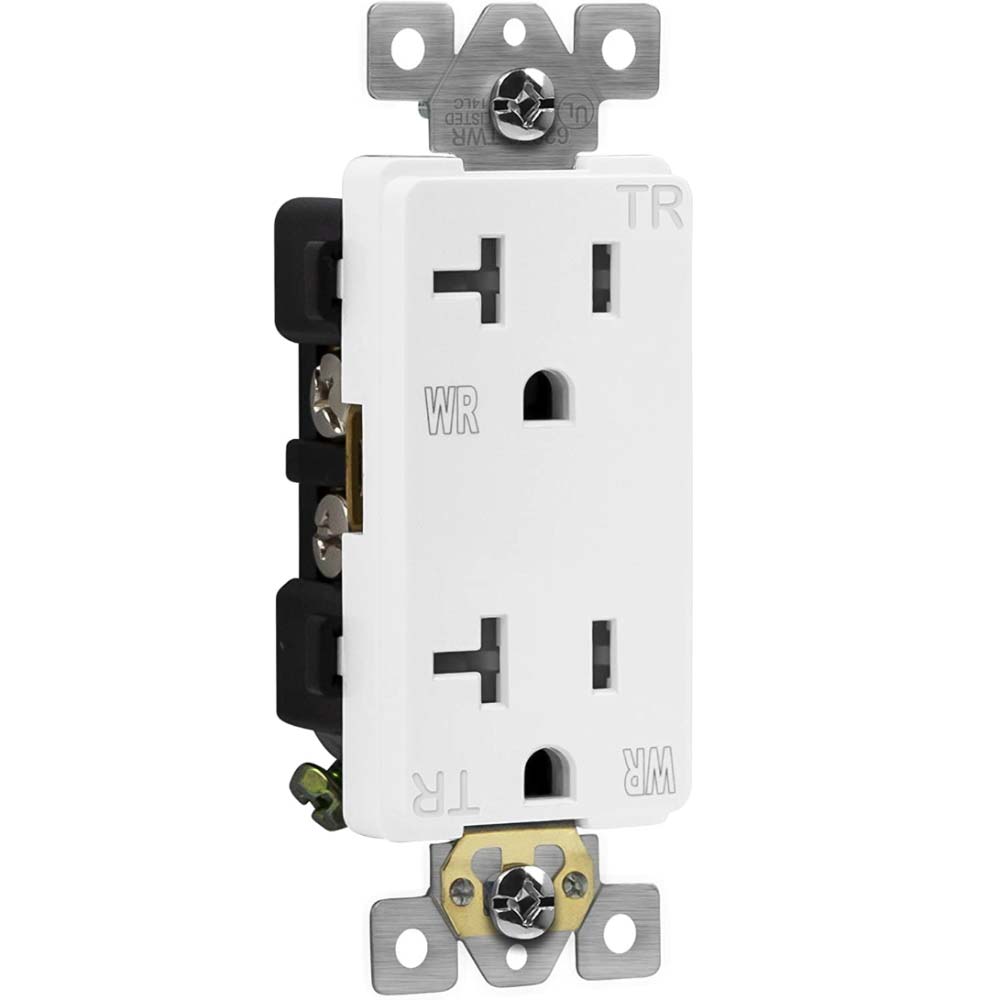 20 Amp Duplex Outlet Tamper and Weather-Resistant White - Bees Lighting