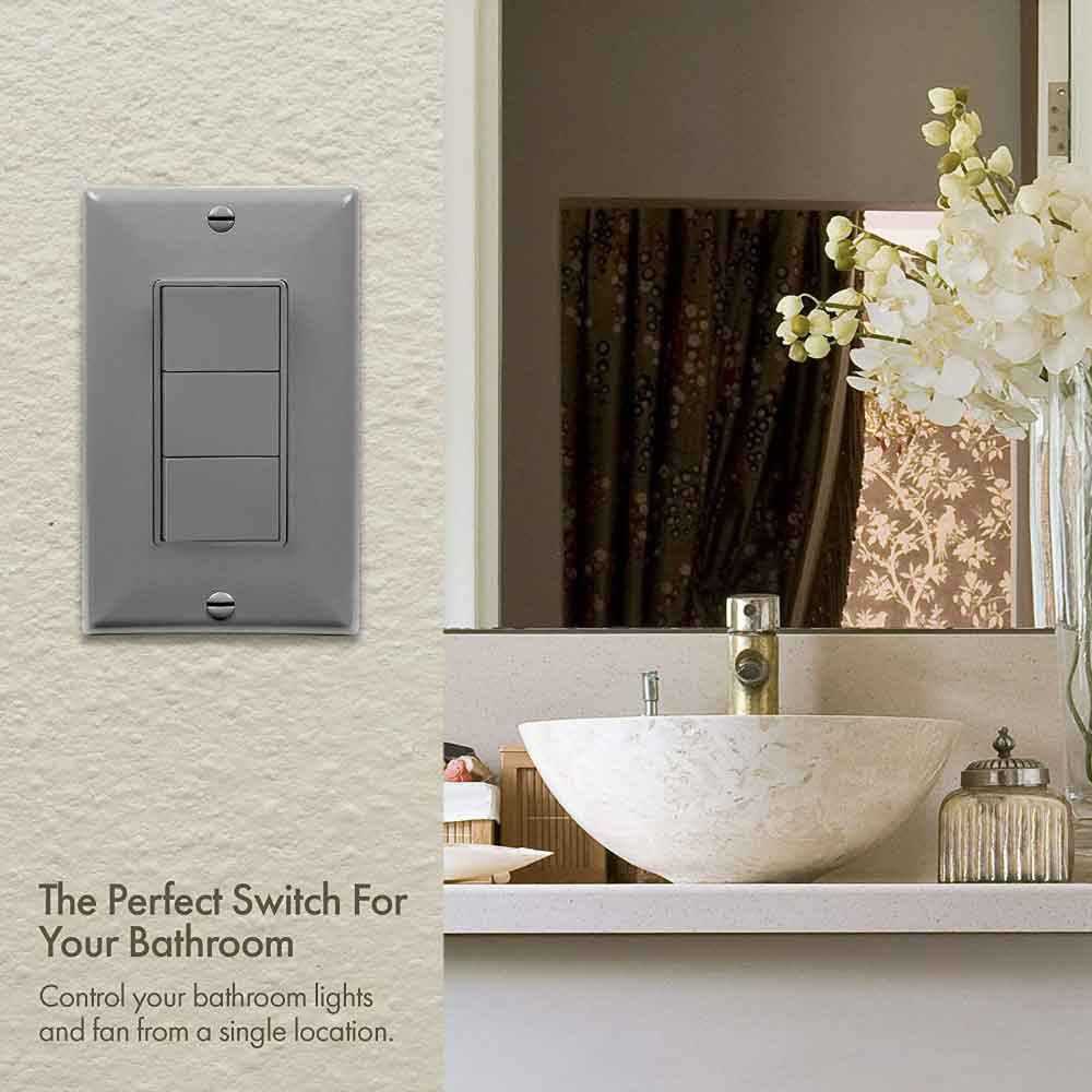 Triple Rocker Light Switch, Single Pole, Gray - Bees Lighting