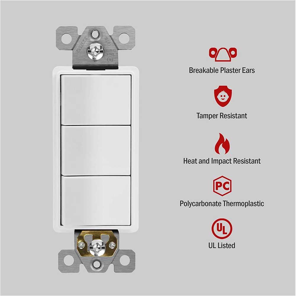 Triple Rocker Light Switch, Single Pole, White - Bees Lighting