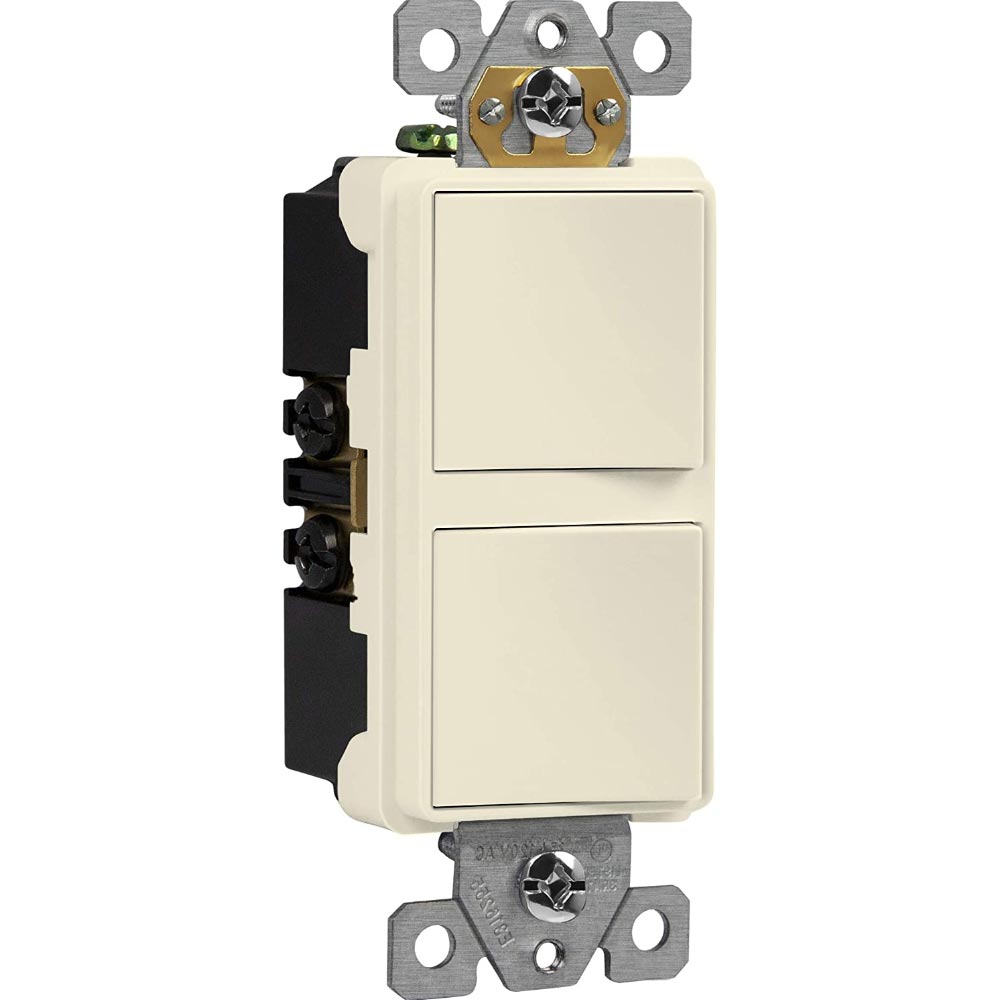 Single Pole Double Rocker Light Switch, Light Almond