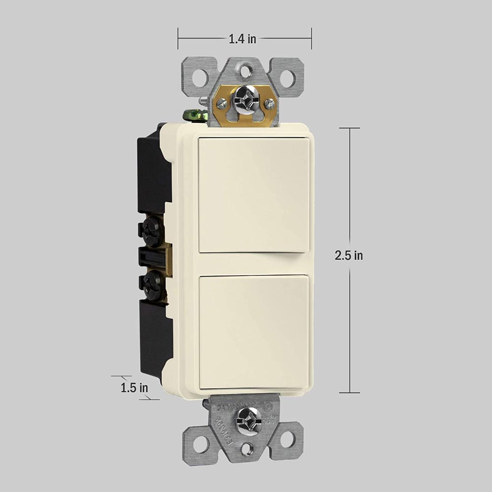 Single Pole Double Rocker Light Switch, Light Almond